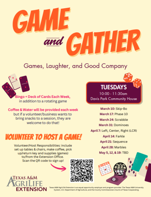 AgriLife Extension launches weekly ‘Game & Gather’ series at Davis Park Community House